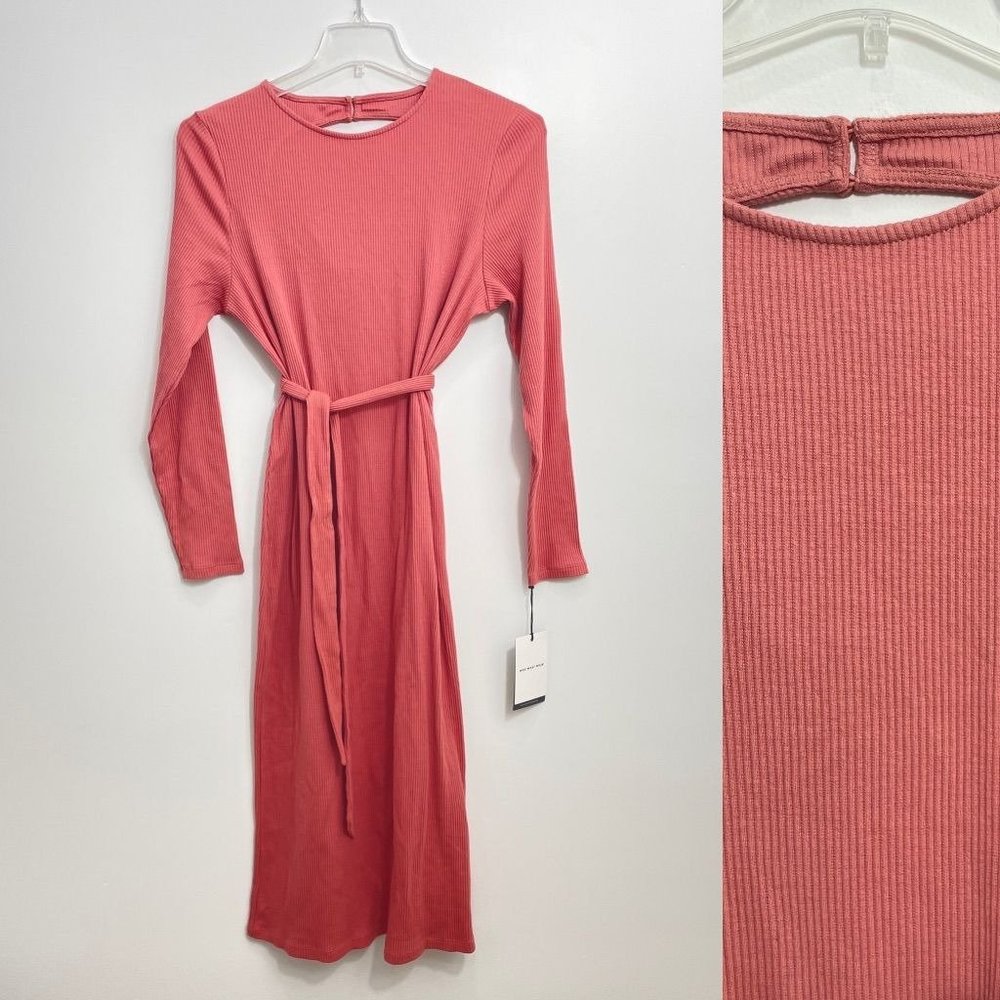 Who What Wear Women's Dress Large Pink Rubbed Knit Ling Sleeve Maxi Cut Out New